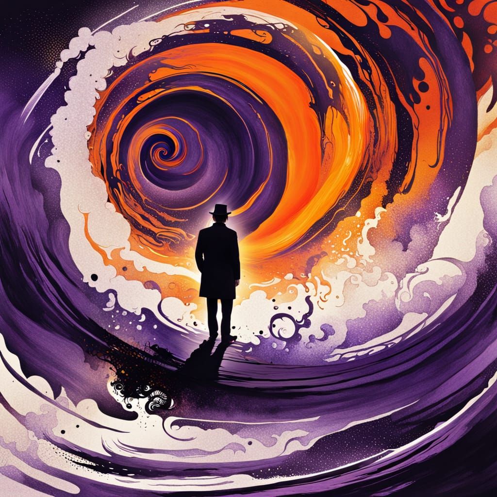 Surrealism. A figure stands at the edge of a swirling vortex...