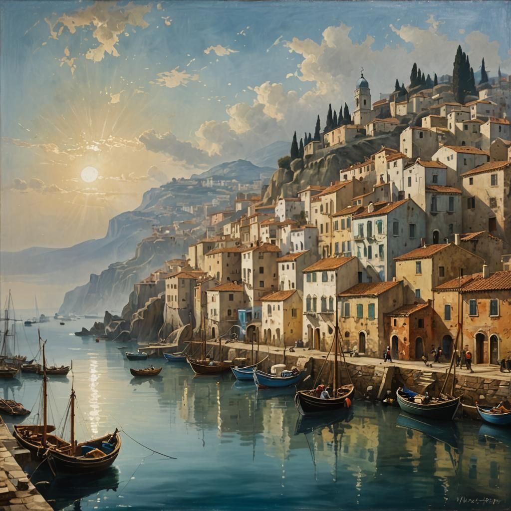 Spanish Fishing Village Morning Mist 🌅🎨✨ v2