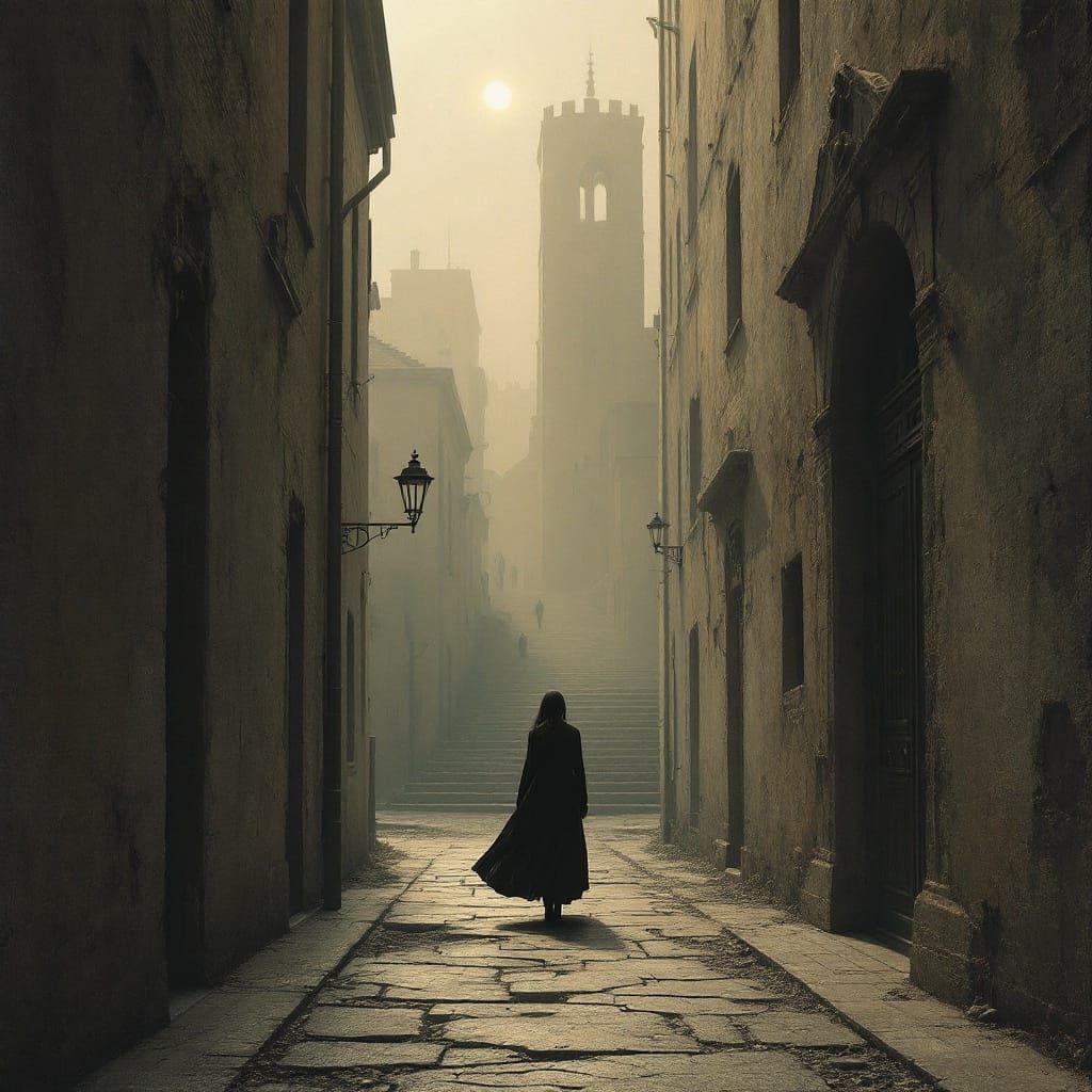 Surrealist Street Scene in Dreamlike Atmospheric Painting St...