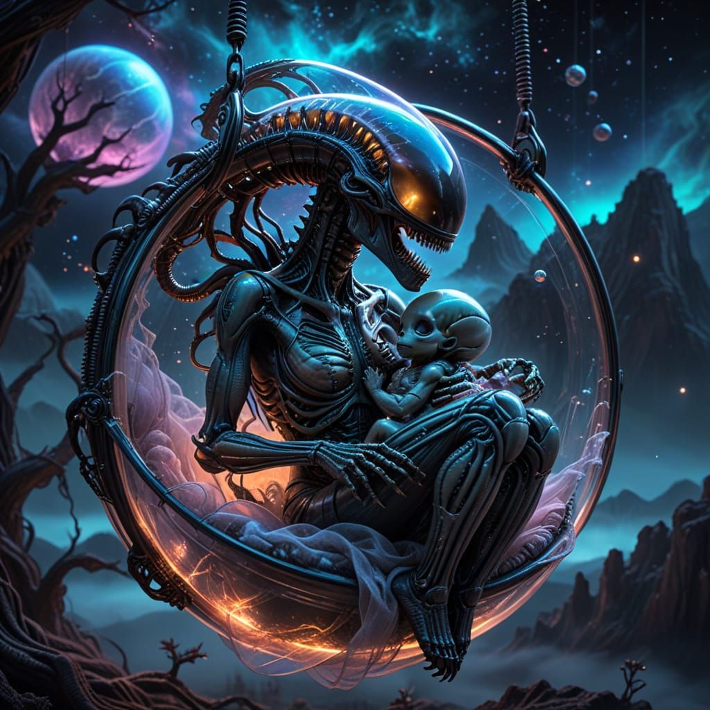 Epic Translucent Alien Mother in Cosmic Night Sky