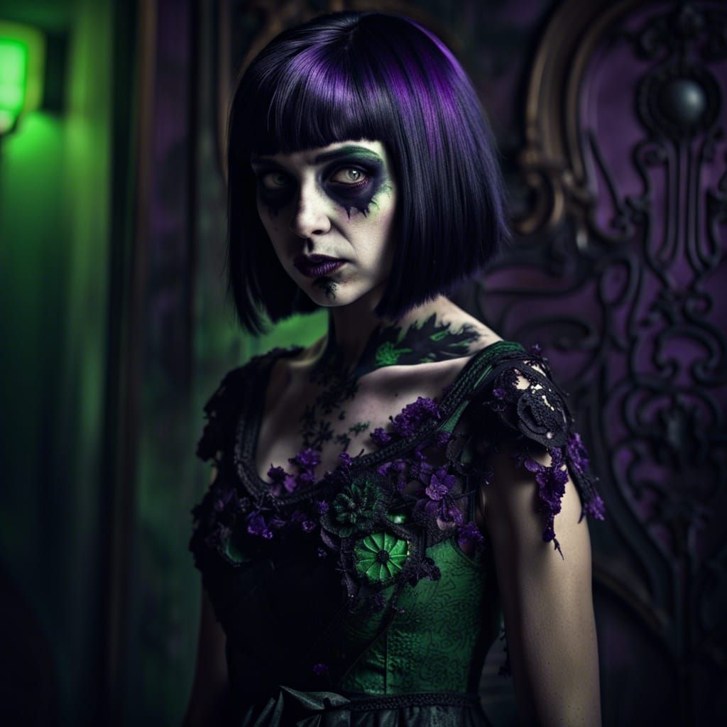 Teenage Goth Zombie Bride in CGI Horror Art