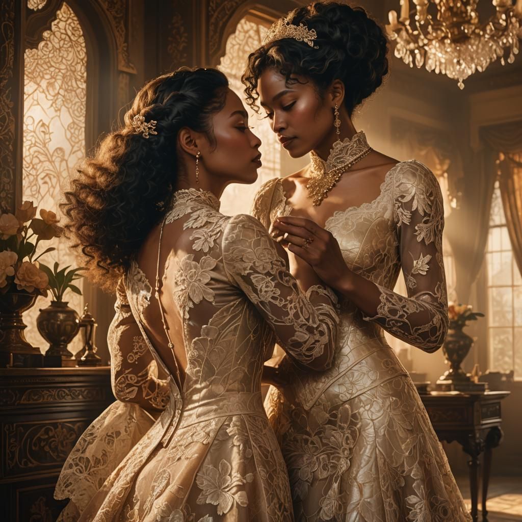 Romantic Embrace in Lavish Oil Painting Style