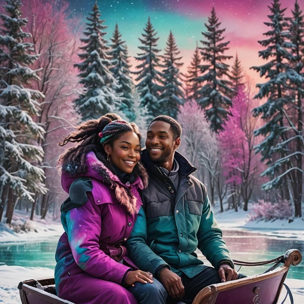 Winter Sleigh Ride Portrait in Hyperdetailed Style