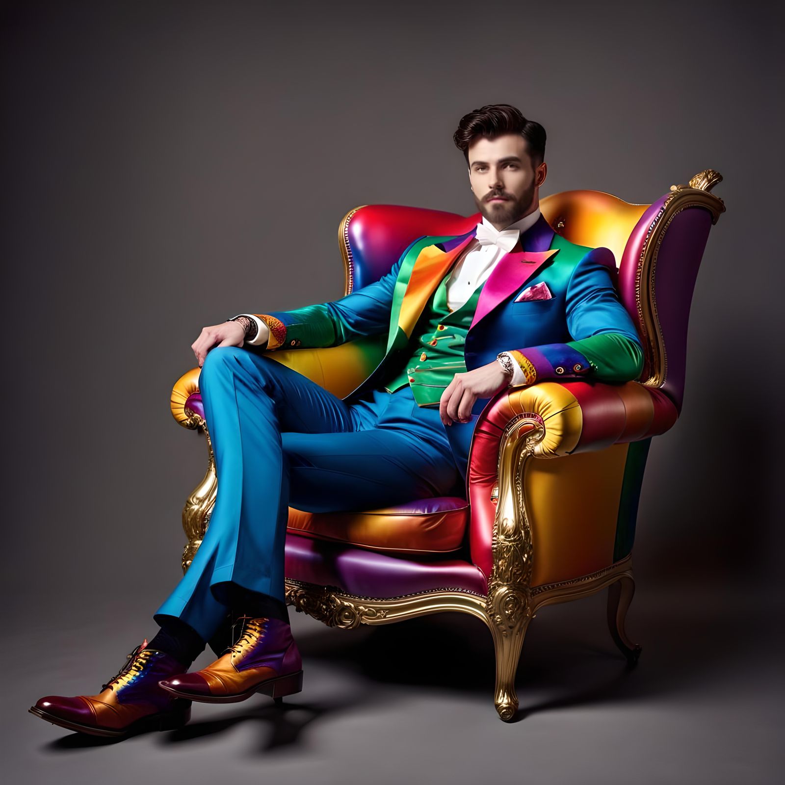 Rainbow Edwardian Man in Vintage Studio