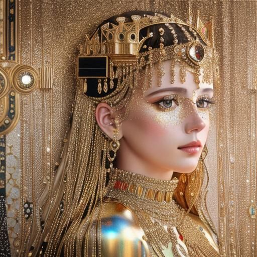3D Render in Klimt Style with Gold and Silver