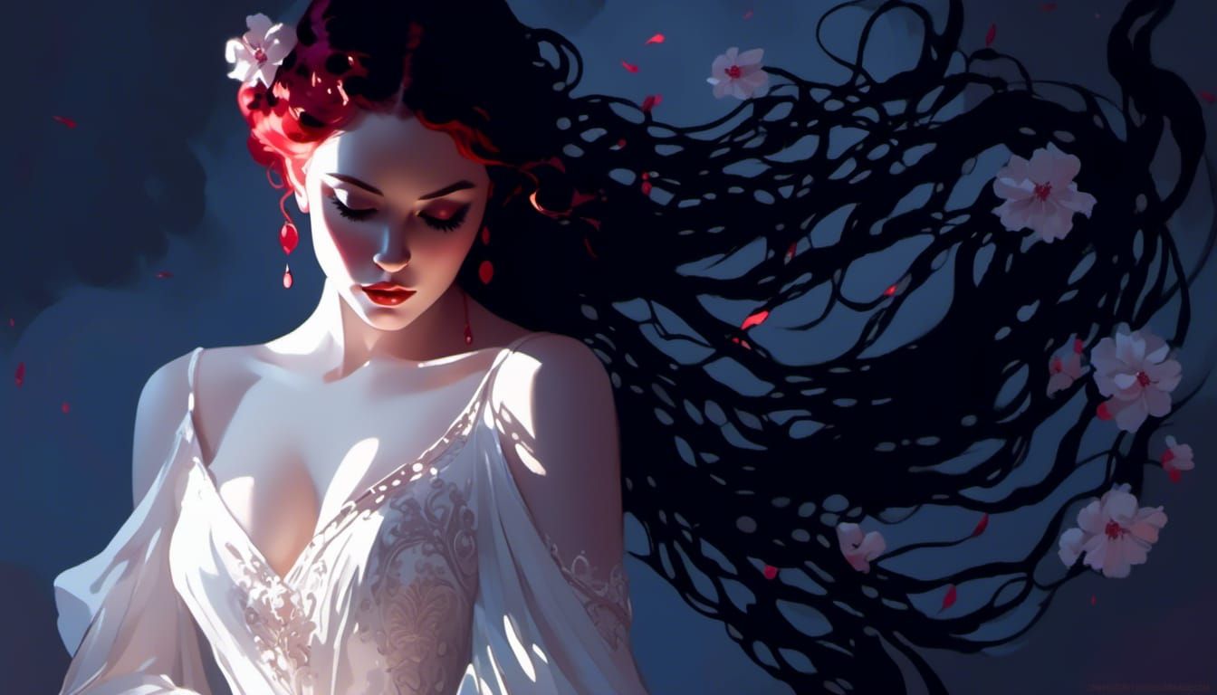 Goddess of Wine Portrait with Flower Tattoos