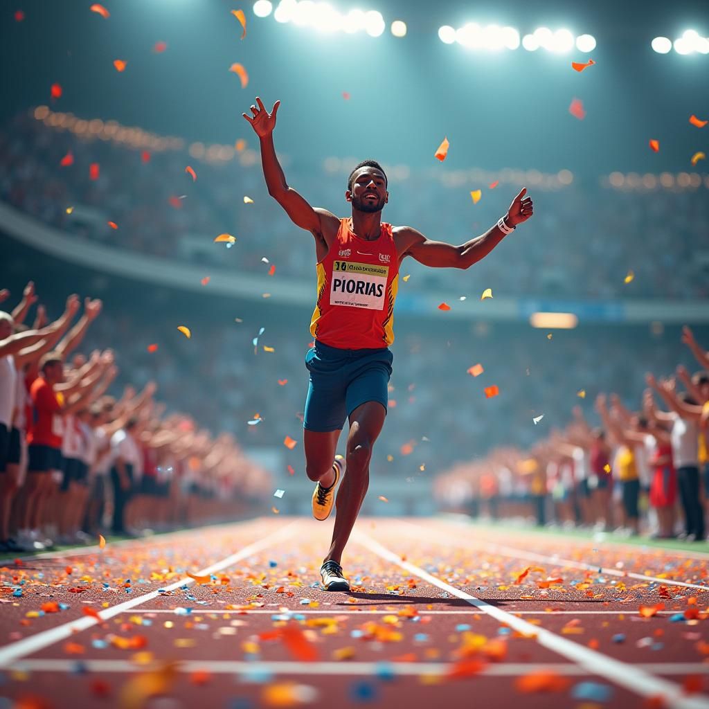 Champion Sprinter's Triumphant Victory in Stadium