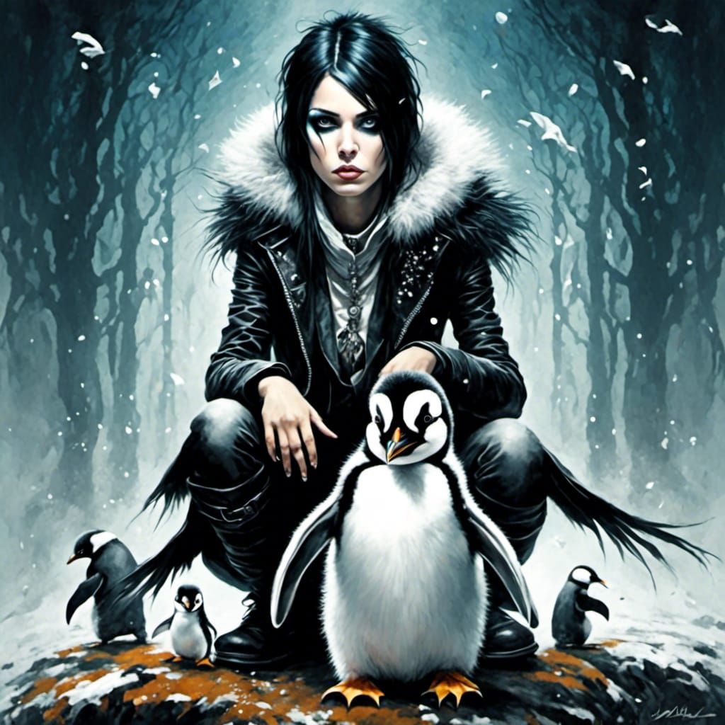 Emo Princess of Penguins in Cartoon Style