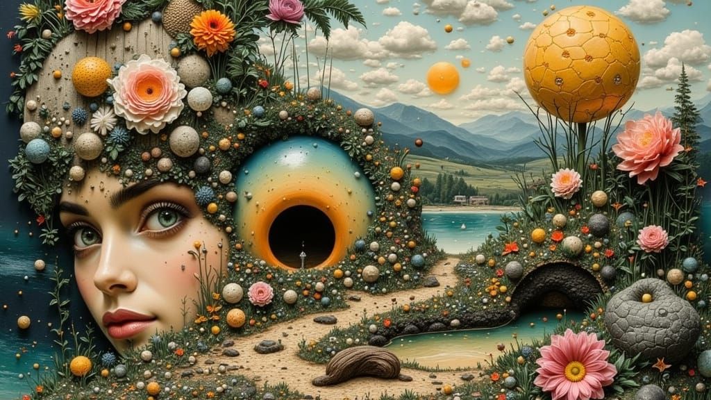 Surreal Optical Illusion in Folk Art Style