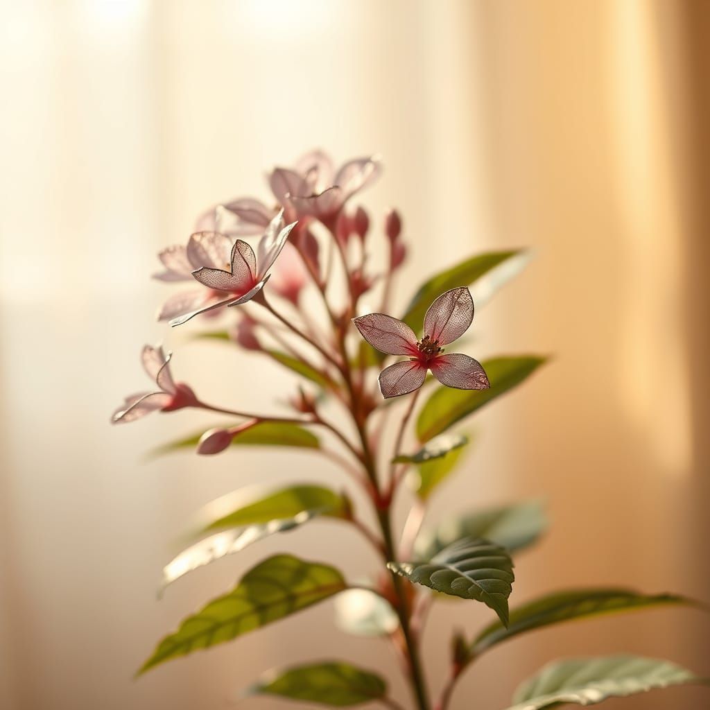 Majestic Cellophane Plant with Foil Blooms in Soft Light