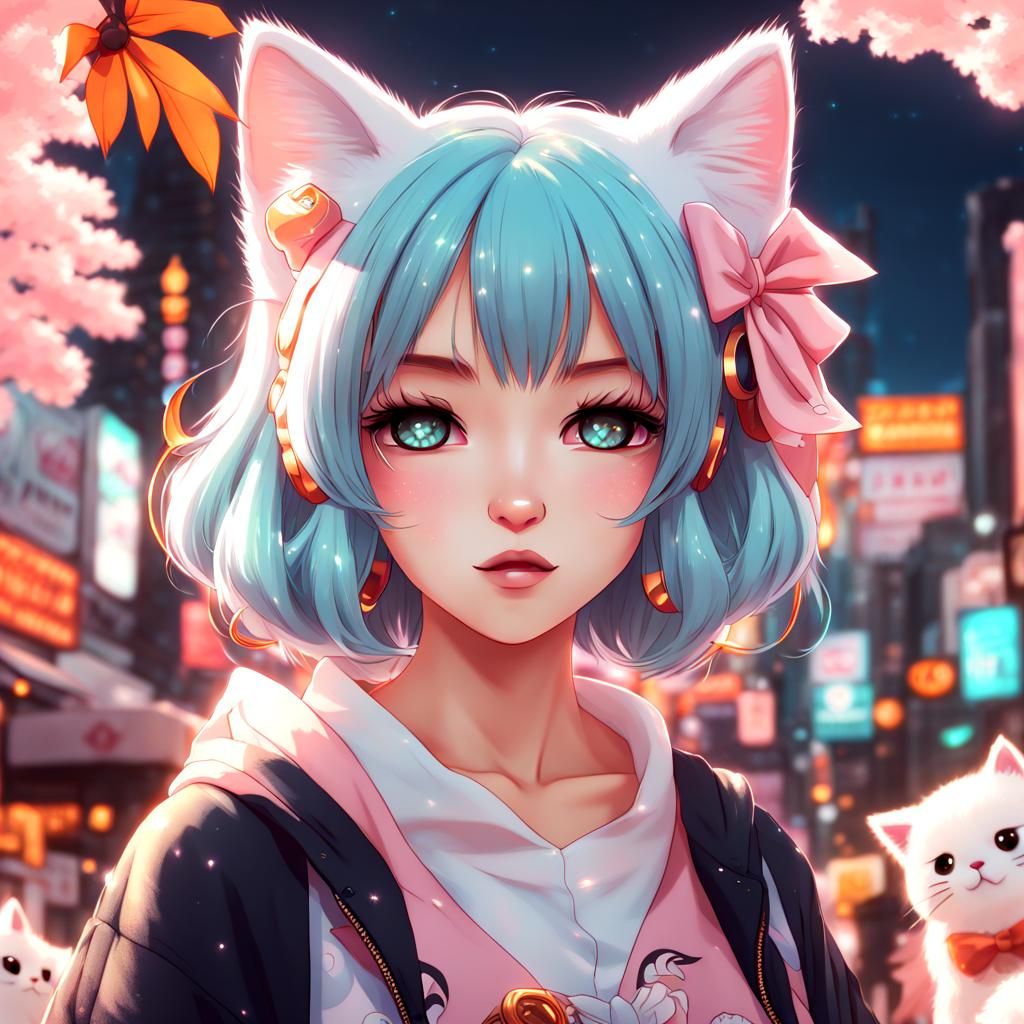 Anime Catgirl in 8k with Biomass Elements