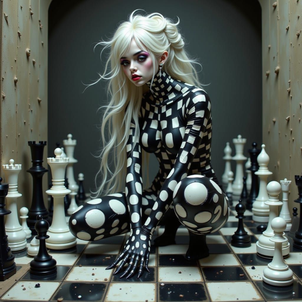 Surreal Checkered Figure in Gothic Pen and Ink Style