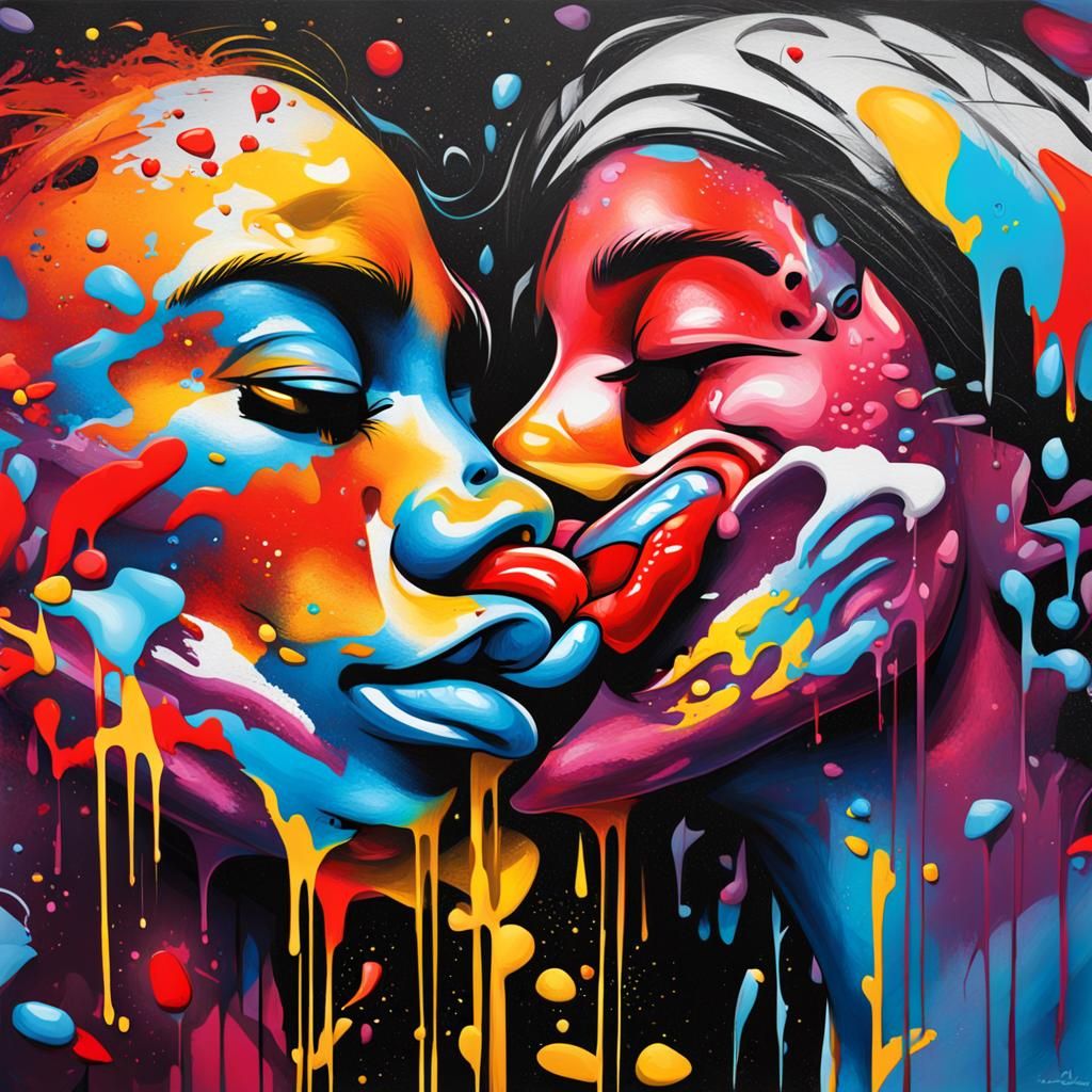 Abstract Kiss in Graffiti Splash Art Style