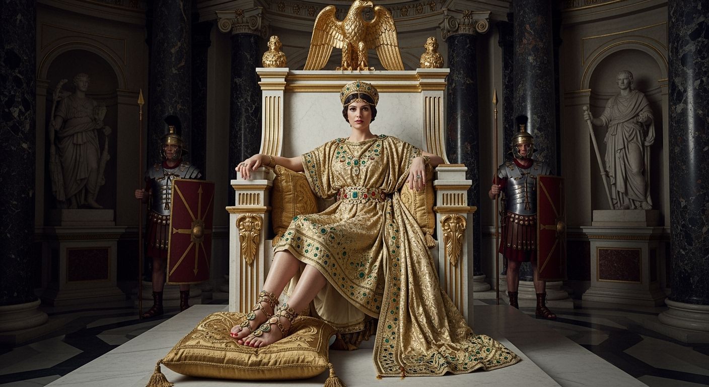 Empress Messalina on Gold Throne in Lavish Roman Style