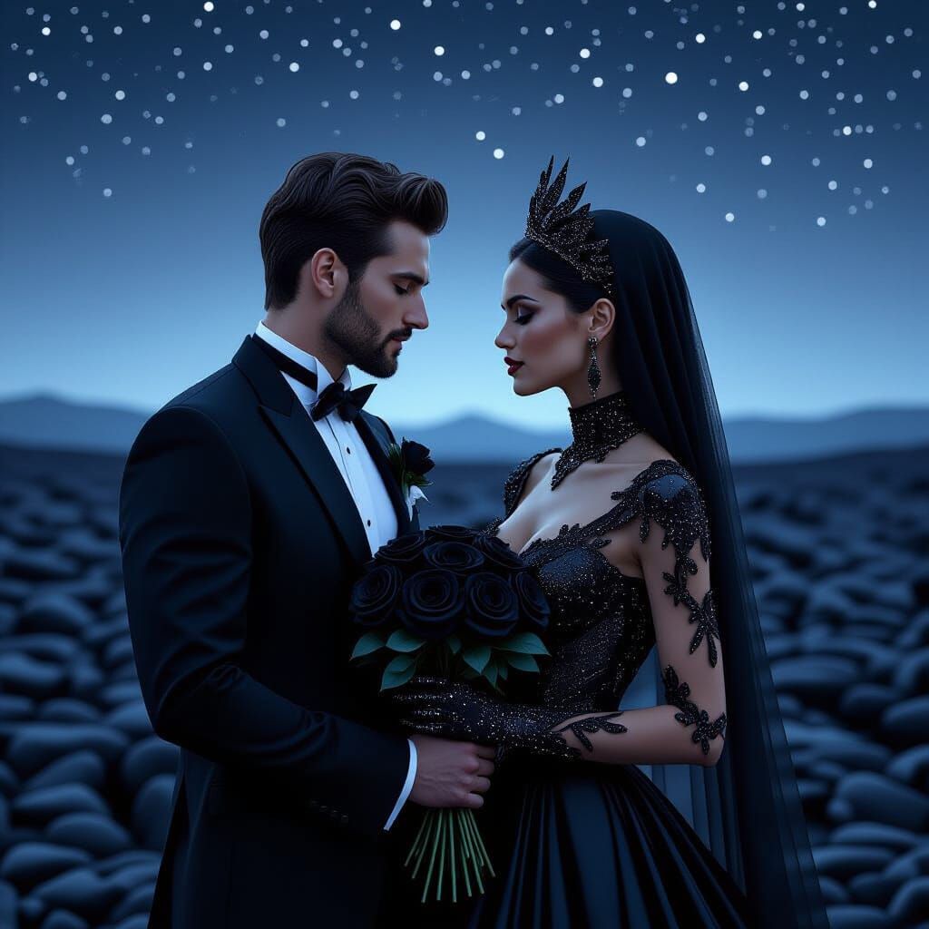 Couple in Black with Black Diamonds and Roses