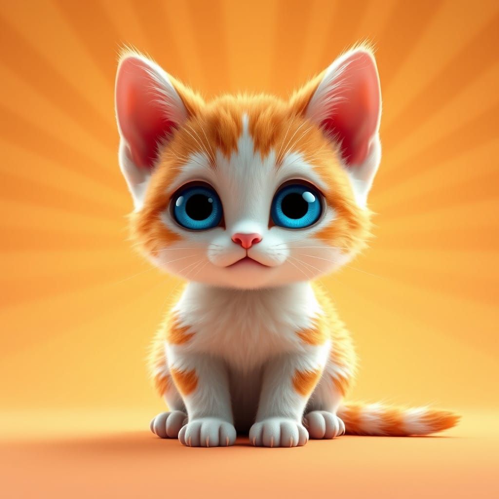 Whimsical Kitten Concept Art in Vibrant Gradient Background