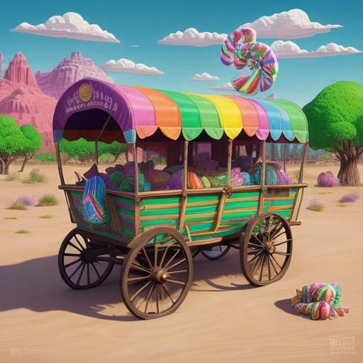 Oregon Trail Wagon in Candyland Art Style