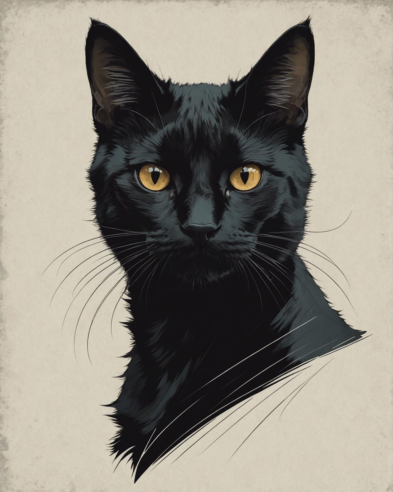 Minimalist Black Cat Portrait in Line Art Style