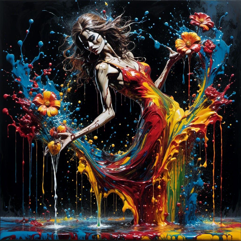 <lora:Acrylic Pouring Art:1.0> pouring art  of style  a flowers , woman . liquid art acrylic pouring  in the style  ,sin...