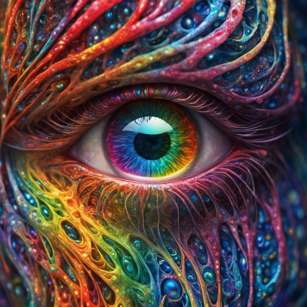 Rainbow Eyeball Macro World in Surrealcore Style