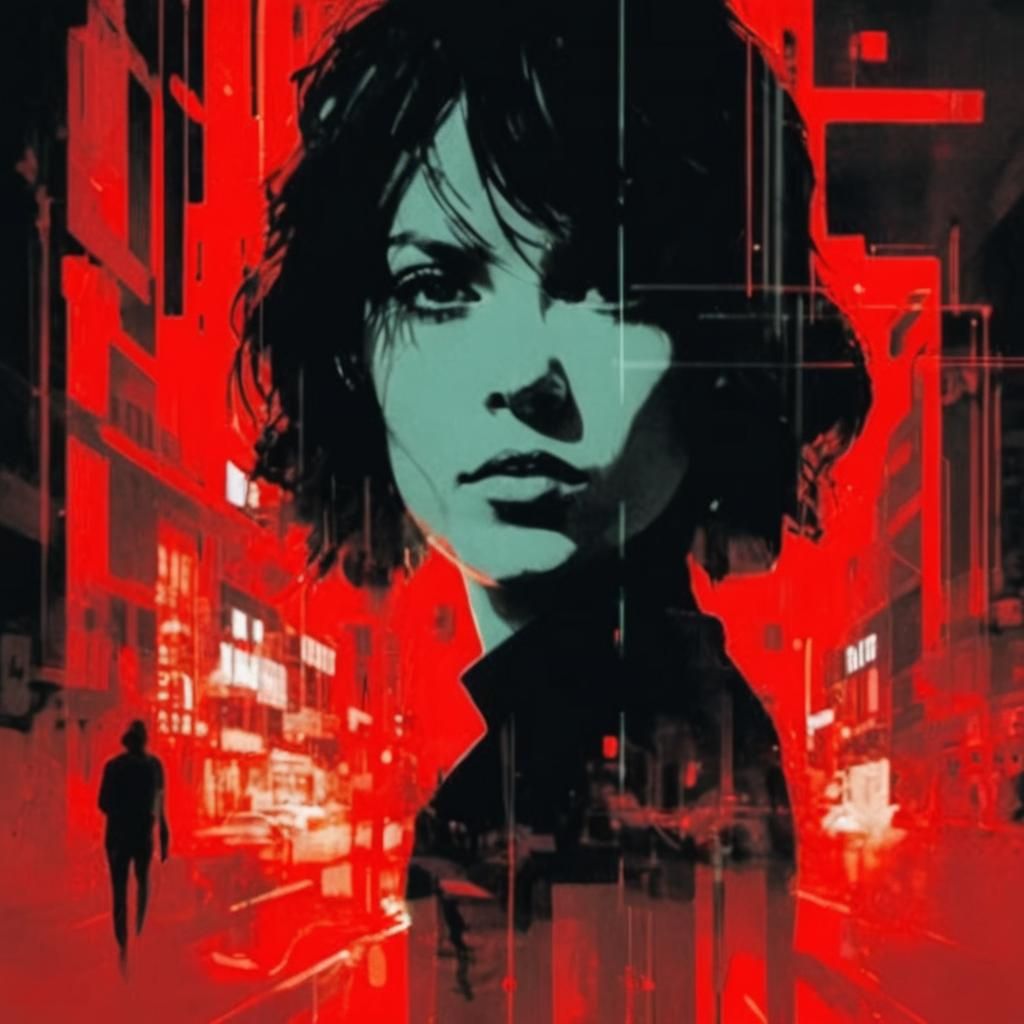 Double Exposure: Woman and Street Scene