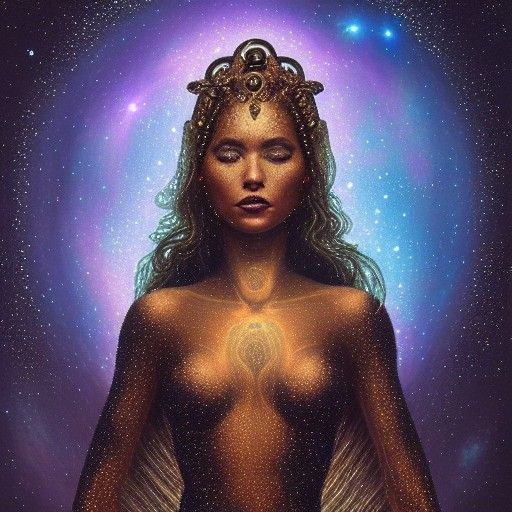 Cosmic Goddess in Starry Suit, Digital Painting