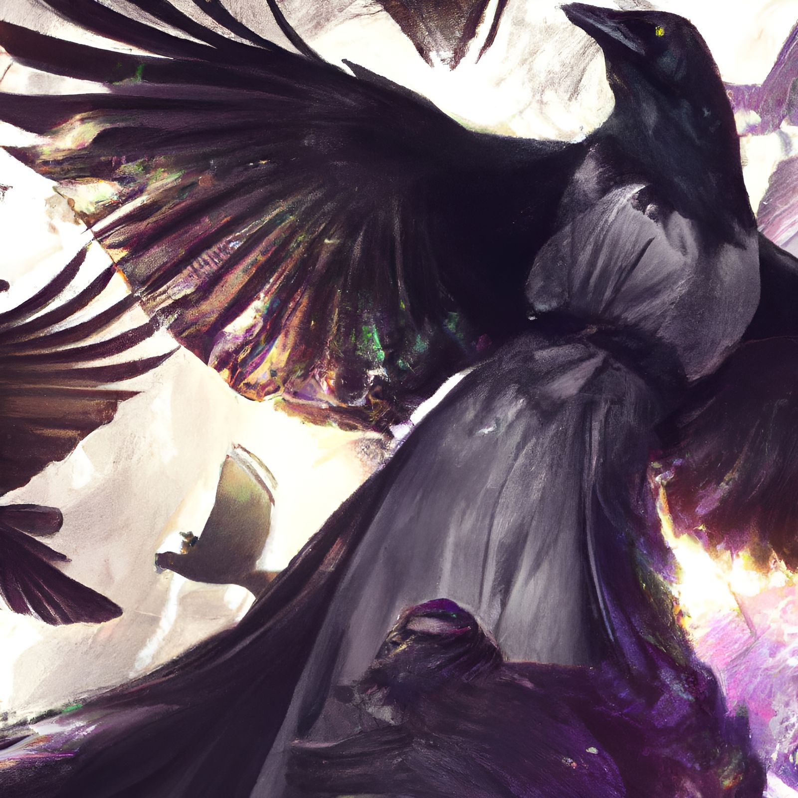 Corvids in Flight: Art Nouveau Goddess Portrait