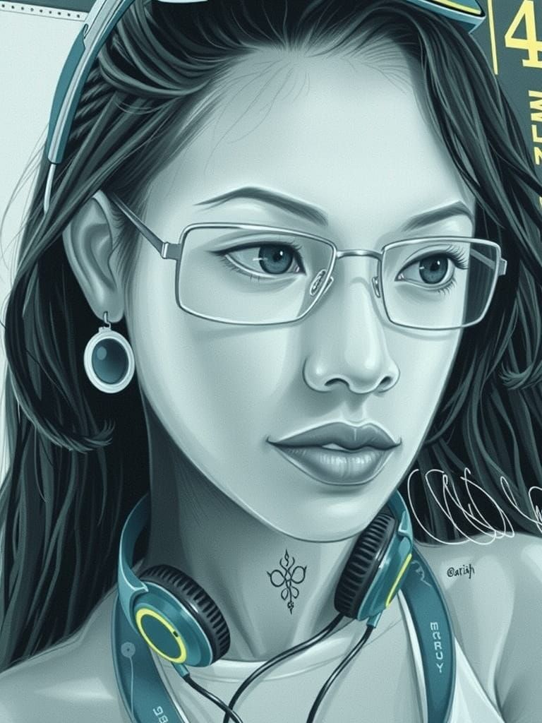 African Woman in Contemplative Profile with Vibrant Accessor...