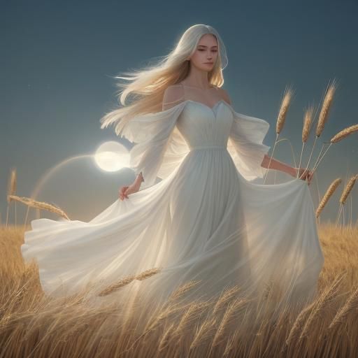 Woman in Moonlit Wheatfield