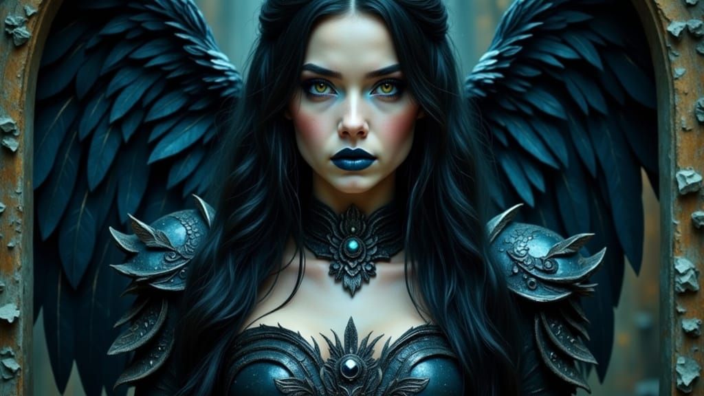 Dark Angel in Cyberpunk Aesthetic with Intricate Jewellery