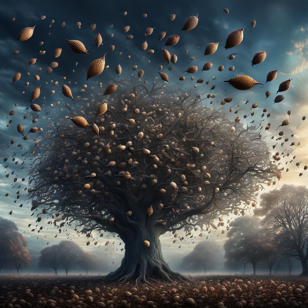 Sycamore Seed Pods Fill Dramatic Sky