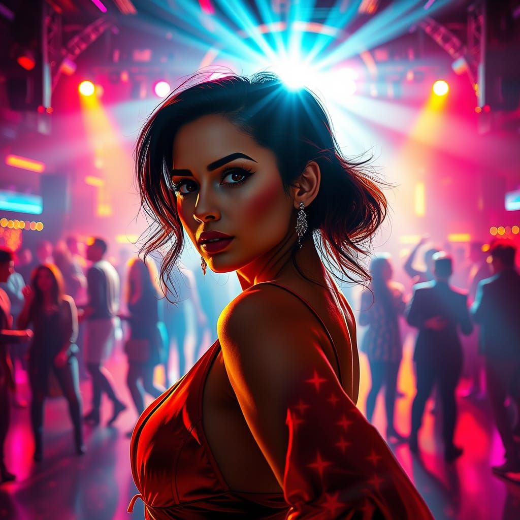 Elegant Woman Dominates the Club Scene in a Vibrant Double E...