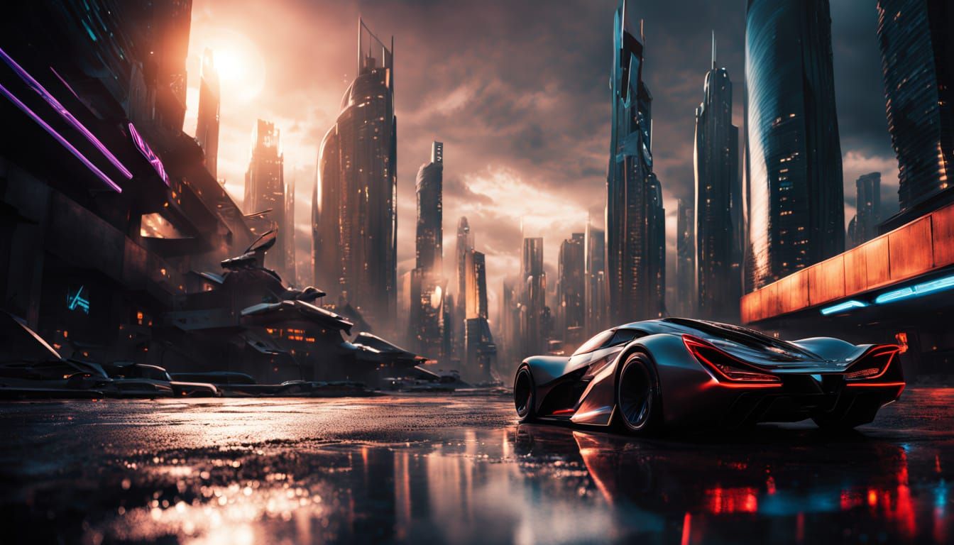 Cyberpunk Cityscape at Dusk: A Futuristic Metropolis