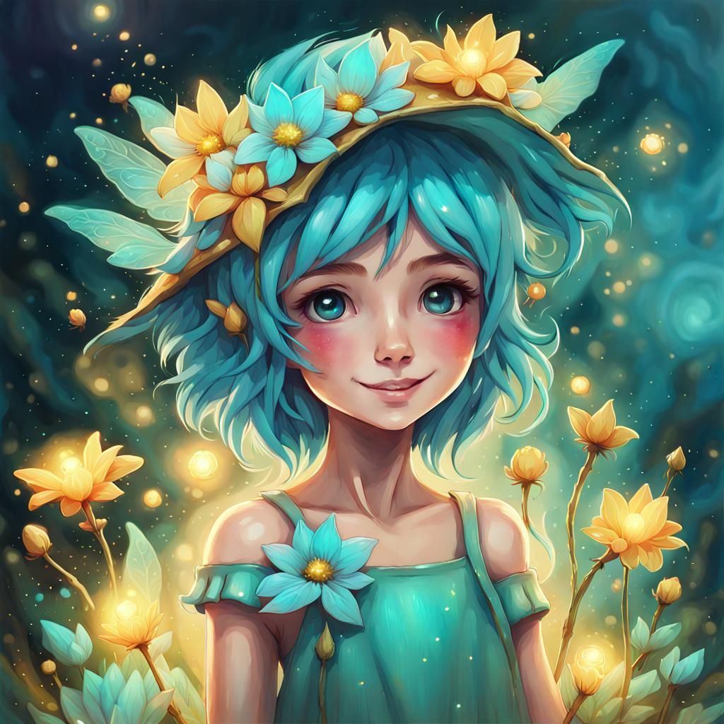 Bioluminescent Fairy in Dreamy Flower Garden
