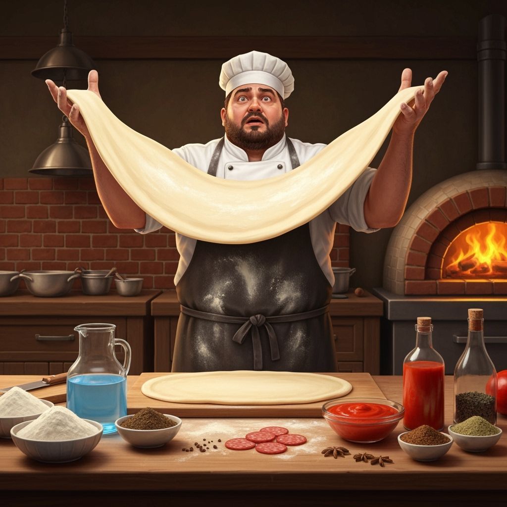 Bewildered Chef Enveloped by Giant Pizza Dough