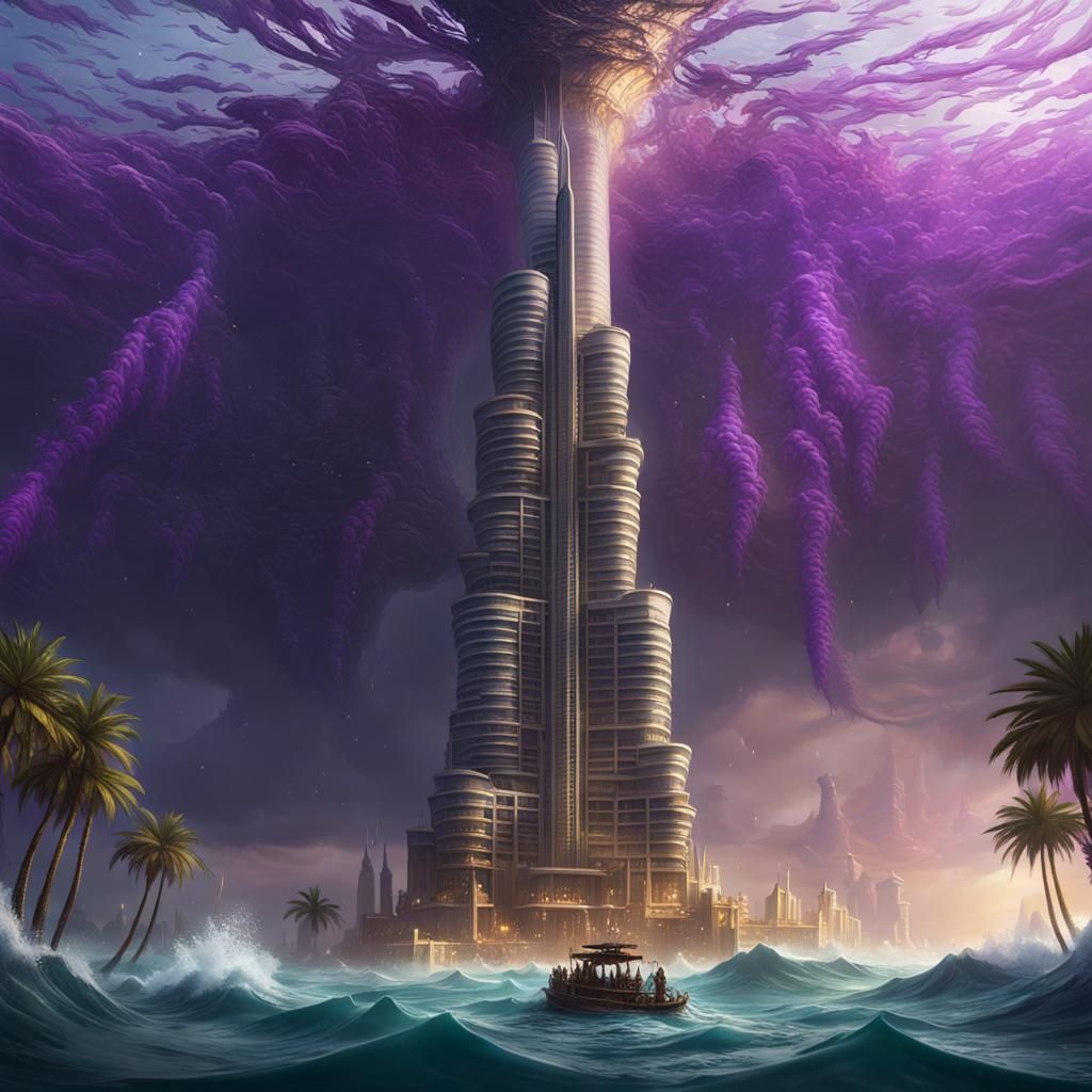 Flooded Saudi Arabia: Burj Tower Emerges in Dark Fantasy Sty...