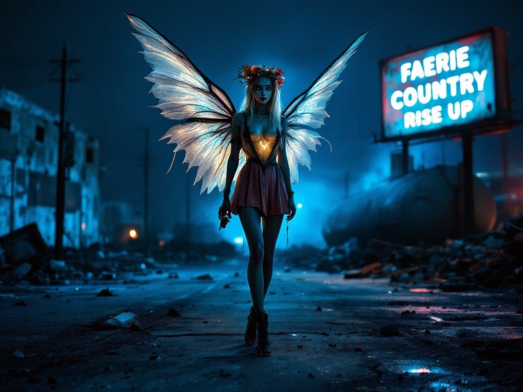 Gritty Faerie Amidst Post-Apocalyptic Ruin in a Cinematic He...