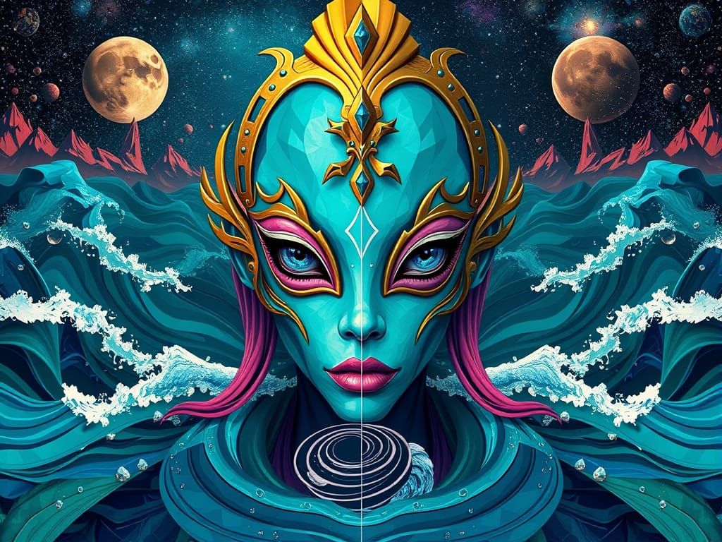 Alien Water Goddess in Neo-Cubist Style
