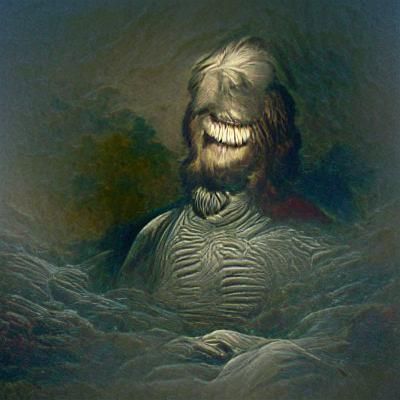 Horror Portrait of Smiling Man in Doré Style