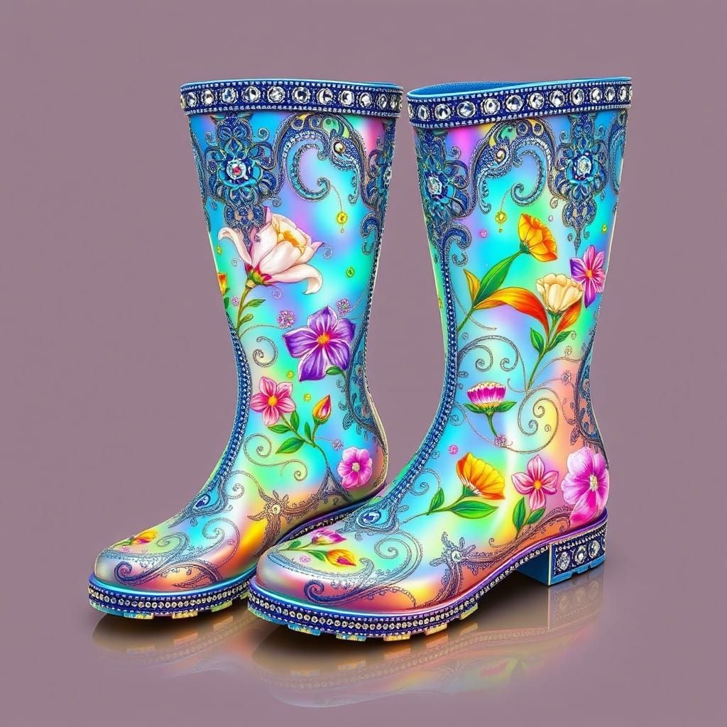 Luxurious, Crystal-Encrusted Rainboots with Iridescent, Surr...