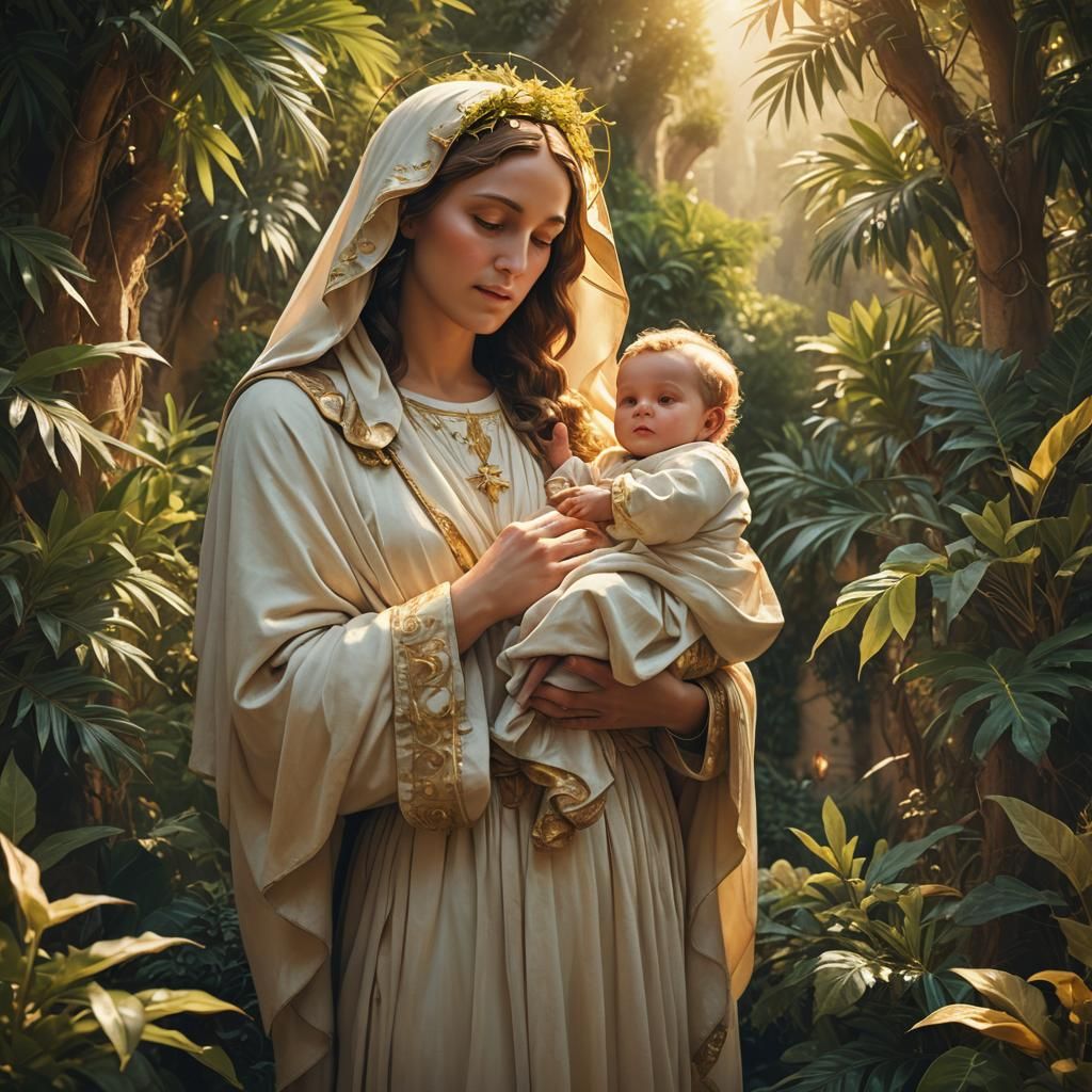 Virgin Mary and Jesus in Golden Light