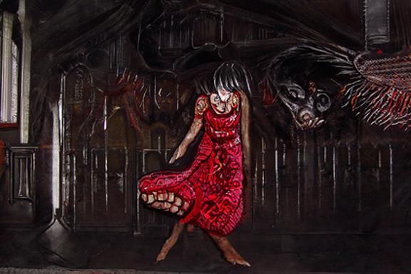 Woman in Red Dress Chased by Demon