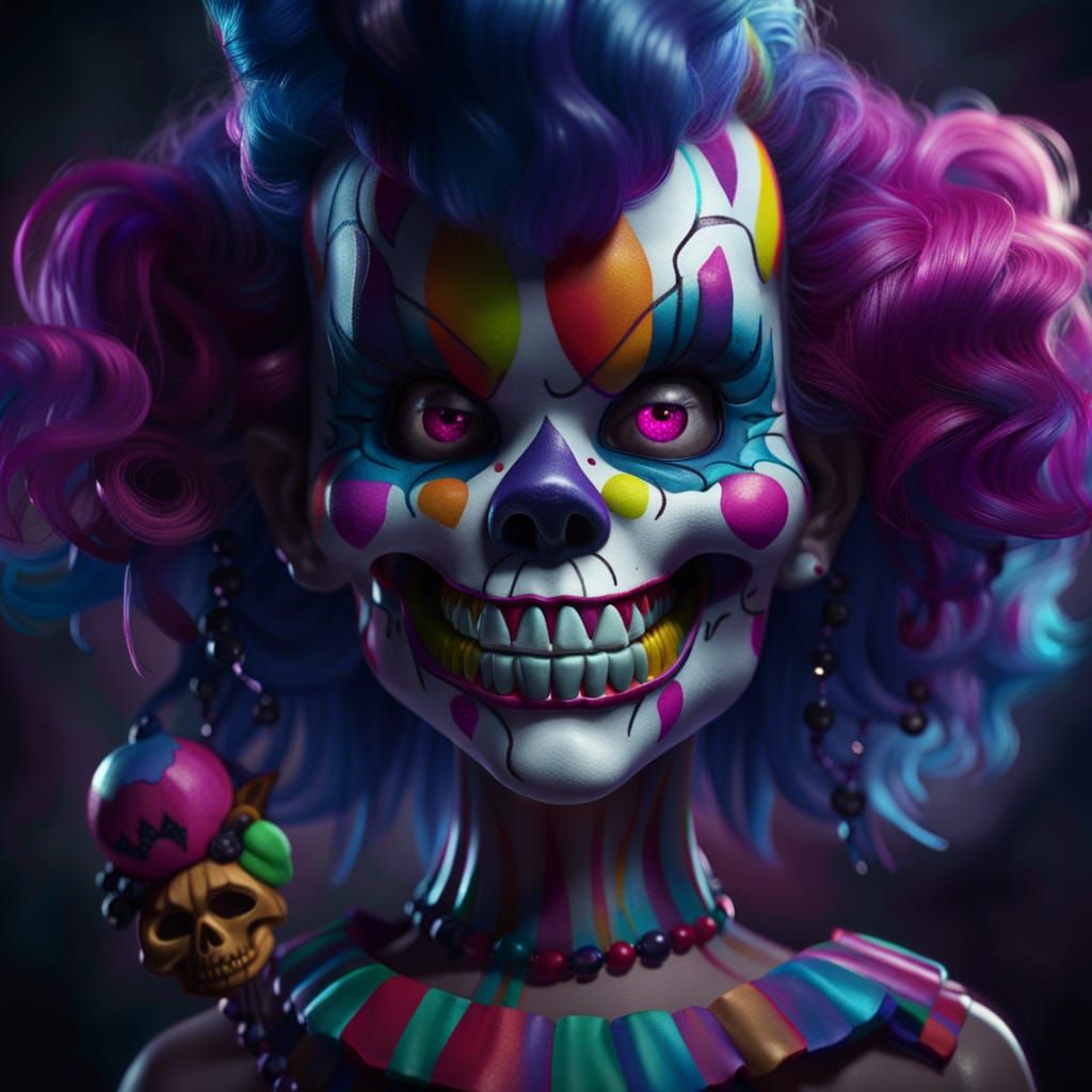 Colorful Clown Skull Portrait in Spooky Style