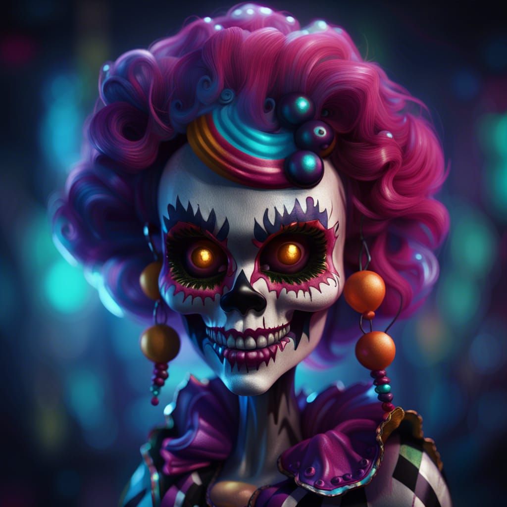 Colorful Clown Skull Portrait in Fantasy Art Style