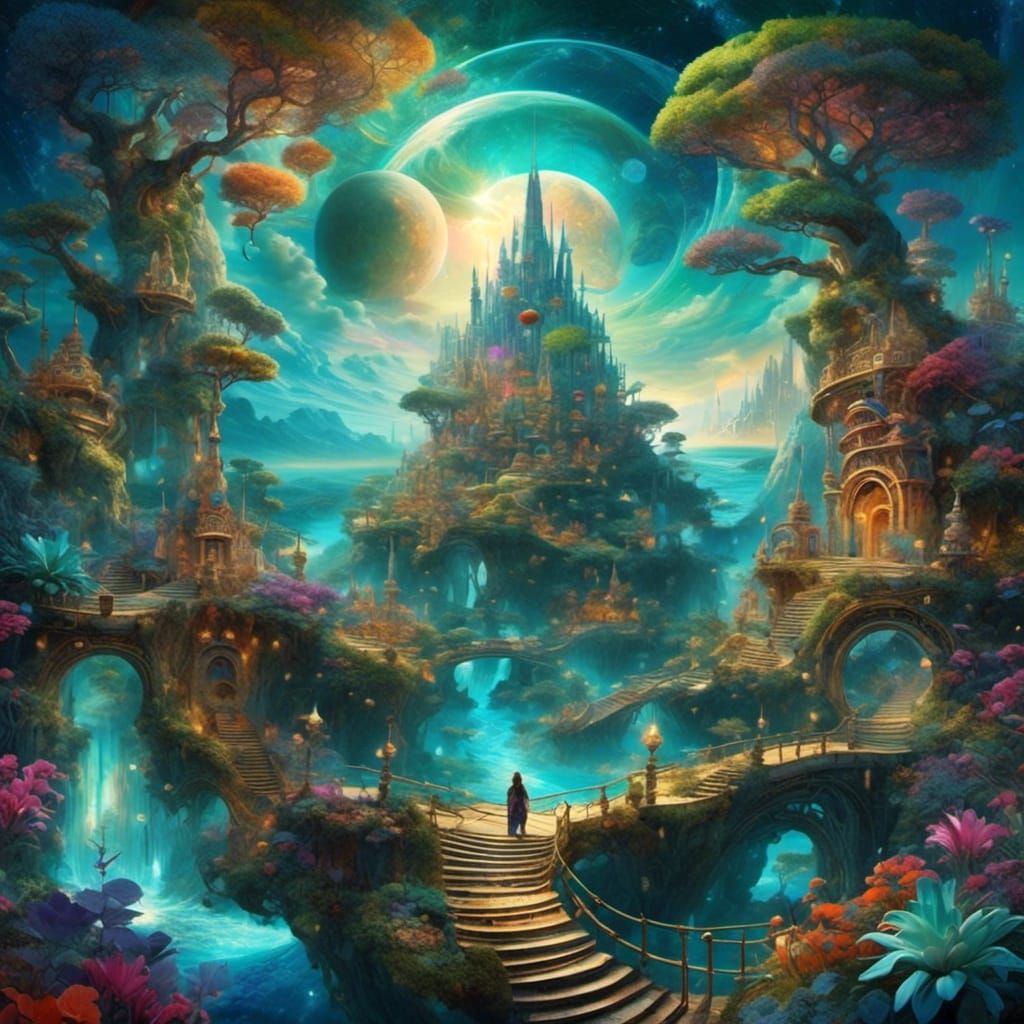 Mystical Island: Holographic Cosmic Illustration