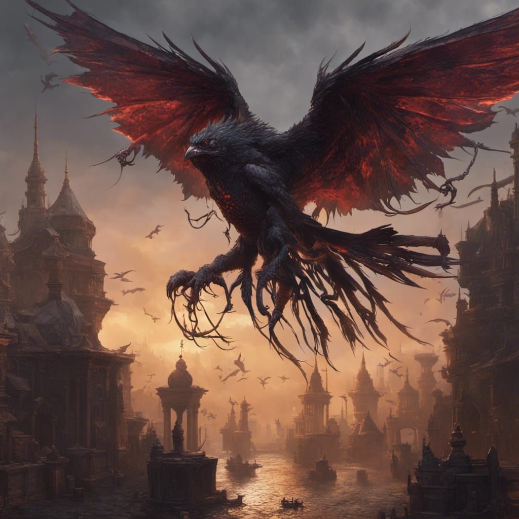 Hyperdetailed Demon Bird in Dark Fantasy Art Style