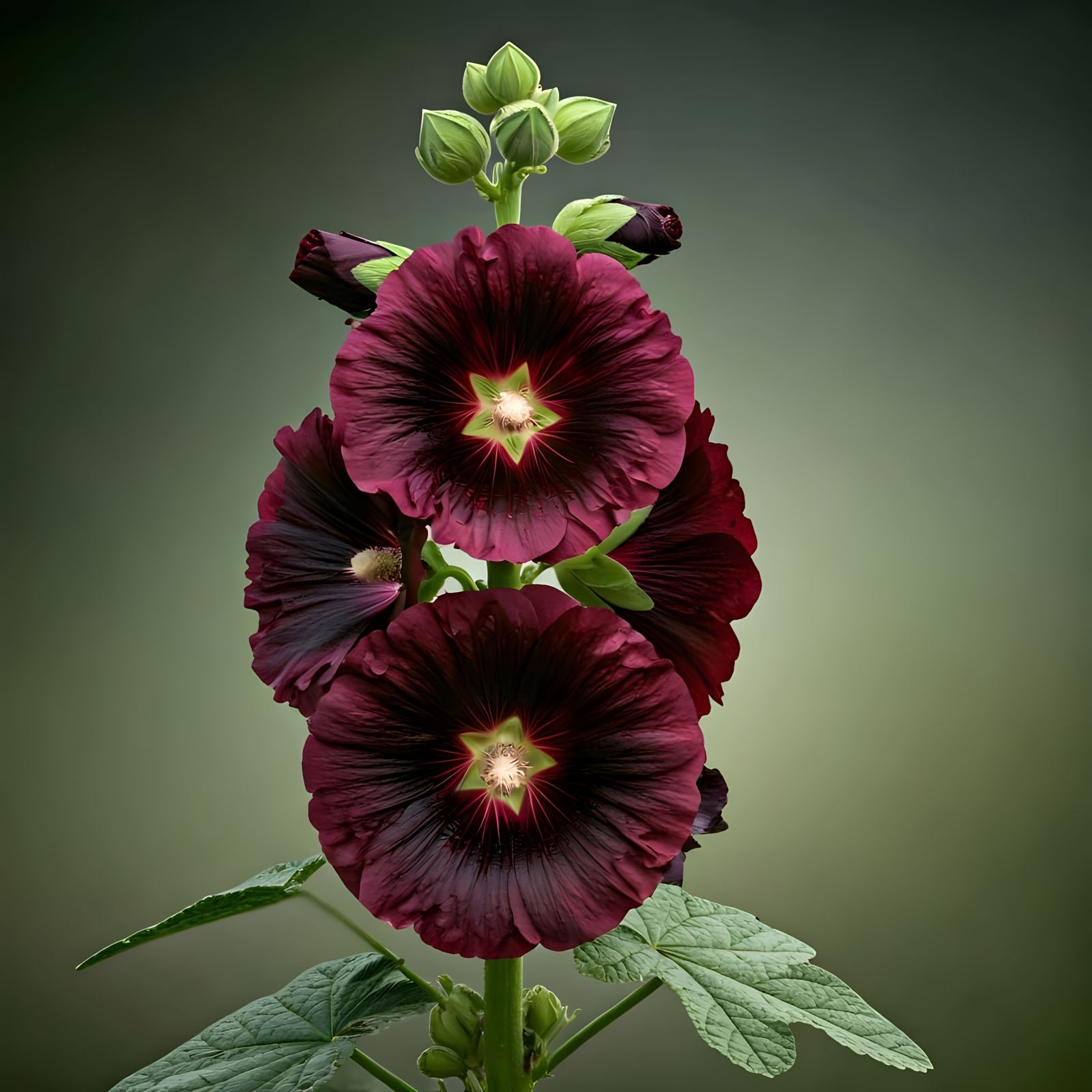 Elegant Hollyhock 'Blacknight' in Full Bloom, in Botanical S...