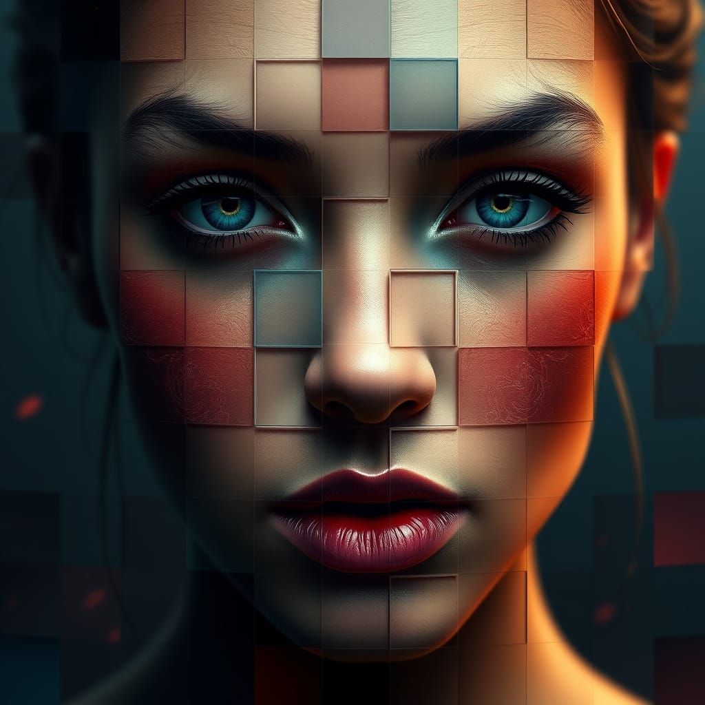 Surreal Woman in Geometric Harmony