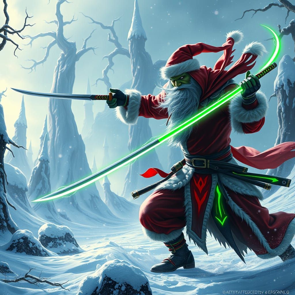 Surreal Ninja Showdown in a Snow-Covered Realm