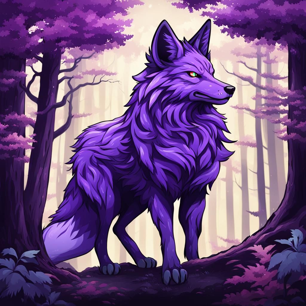Purple Nine-Tailed Wolf in Forest